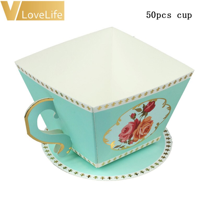 50Pcs Box Tea Party Decorations Tea Cup Teapot Wedding Favor Candy Box Baby Shower Decoration Birthday Party Supplies: blue cup