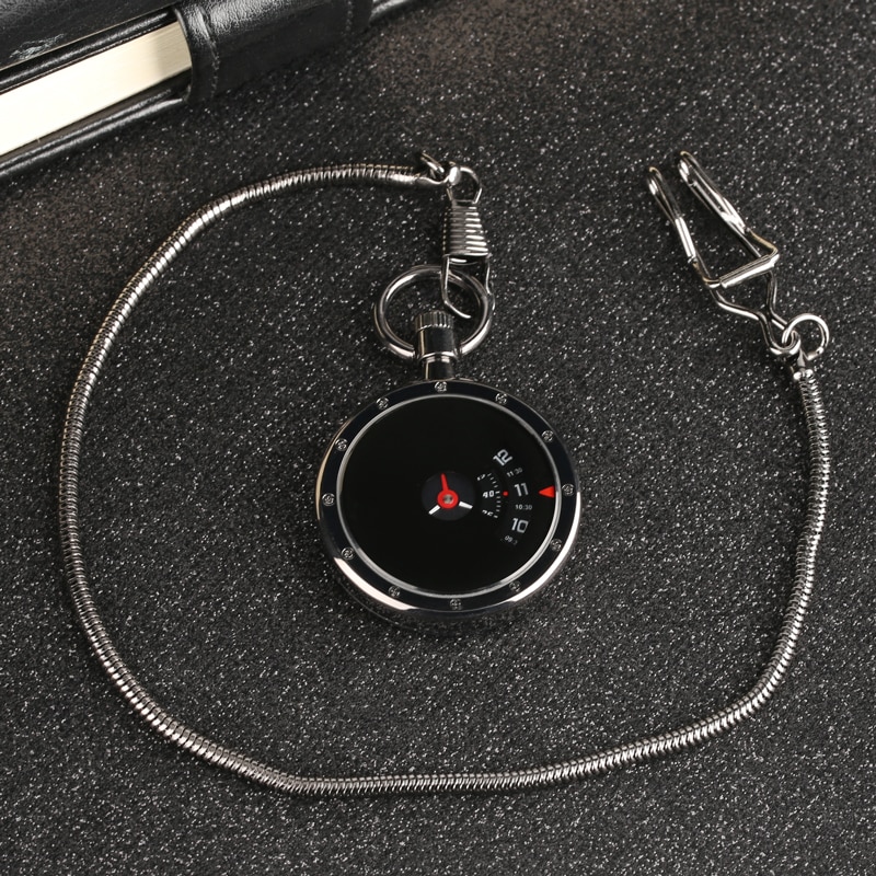 Vintage platine mesure cadran montre de poche Quartz rétro noir pendentif serpent chaîne hommes femmes horloge