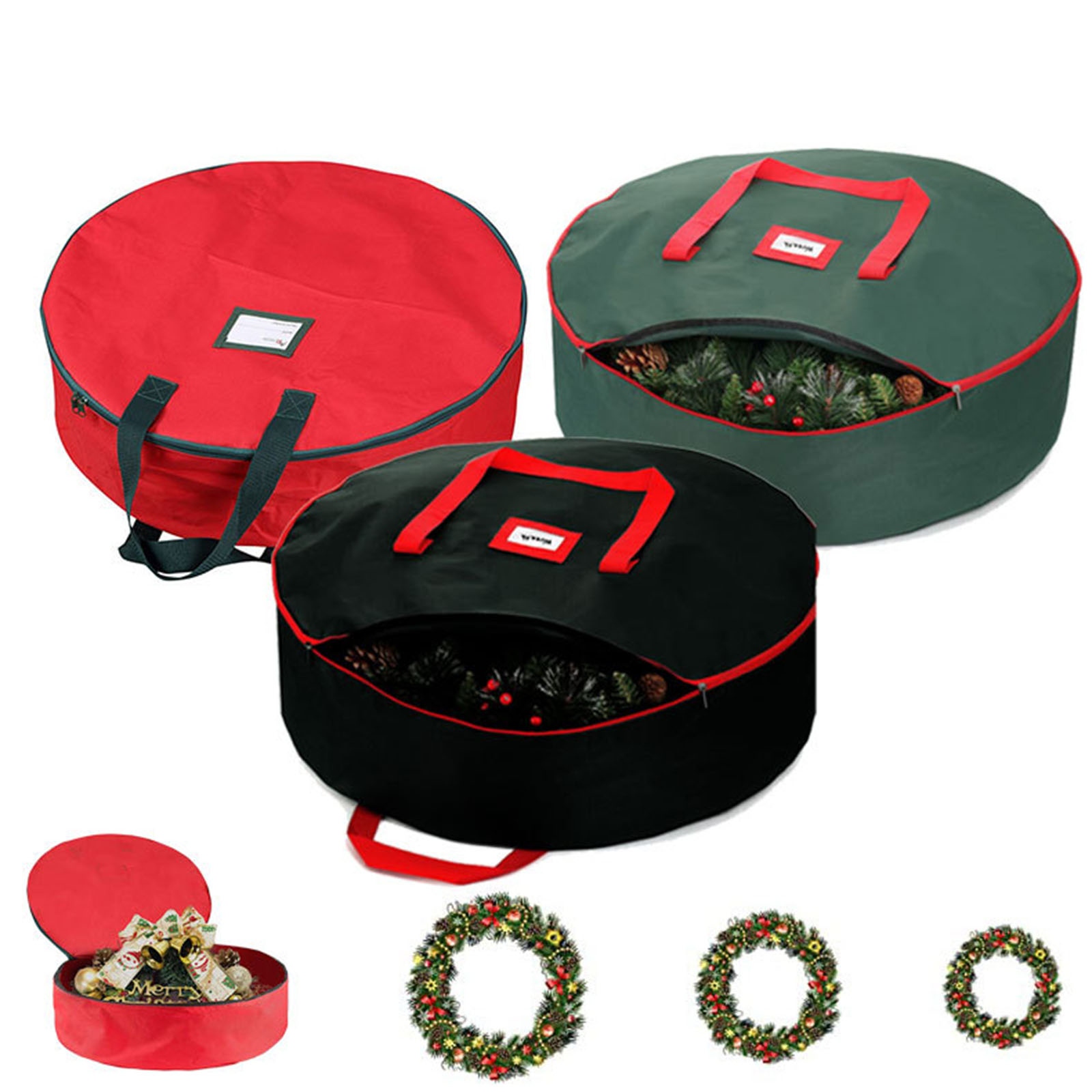 Kerstkrans, groen met rode besjes, vilt, 24 cm
