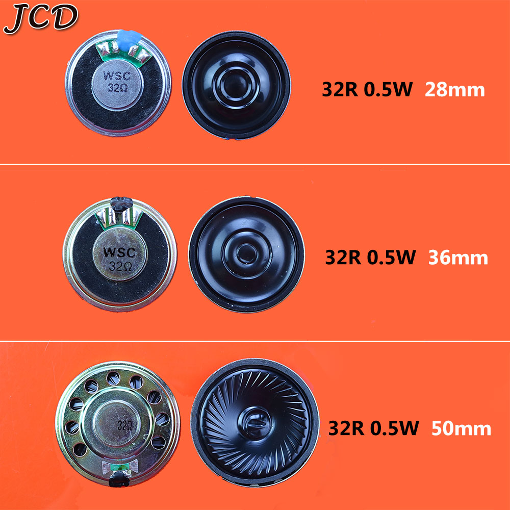 JCD 1pcs Ultra-thin speaker 32 ohms 0.5 watt 32R 0.5W speaker Diameter 23mm 28mm 36mm 40mm 50mm 57mm Loudspeaker