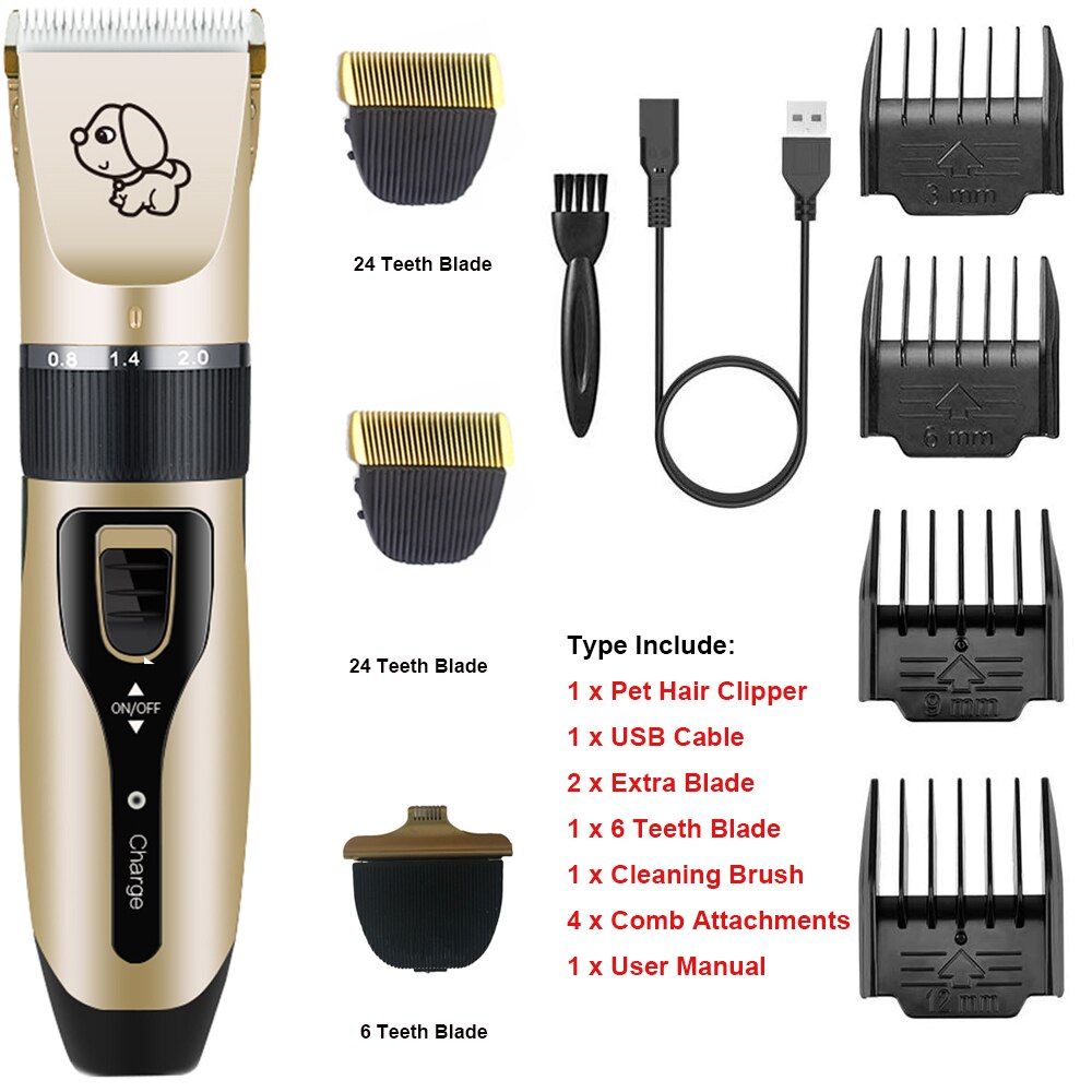 Electrical Pet Trimmer Grooming Kit Rechargeable Pet Dog Cat Hair Trimmer Shaver Set Animals Hair Cutting Machine: Gold D