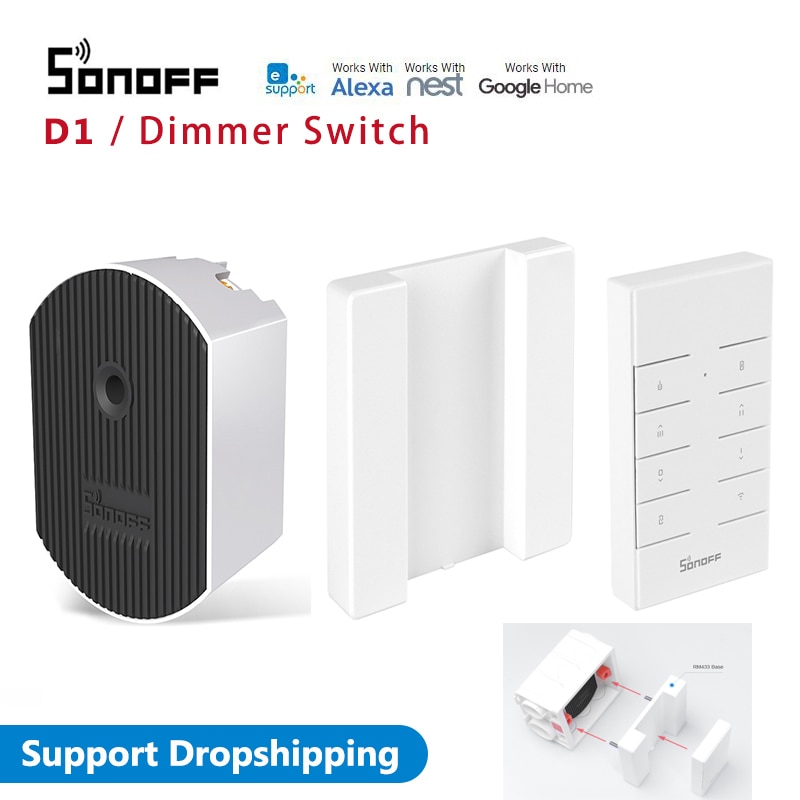 SONOFF D1 Smart Dimmer switch compatible with alexa google ewelink 86 type EU US type switch box RF433 remote controller base