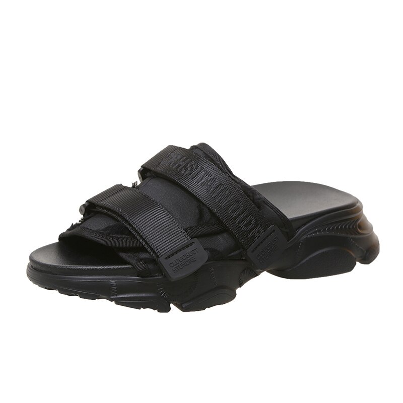Adboov bas tofflor kvinnor plattformsrutschbanor chunky slipper flip flops skor kvinna: Svart / 38