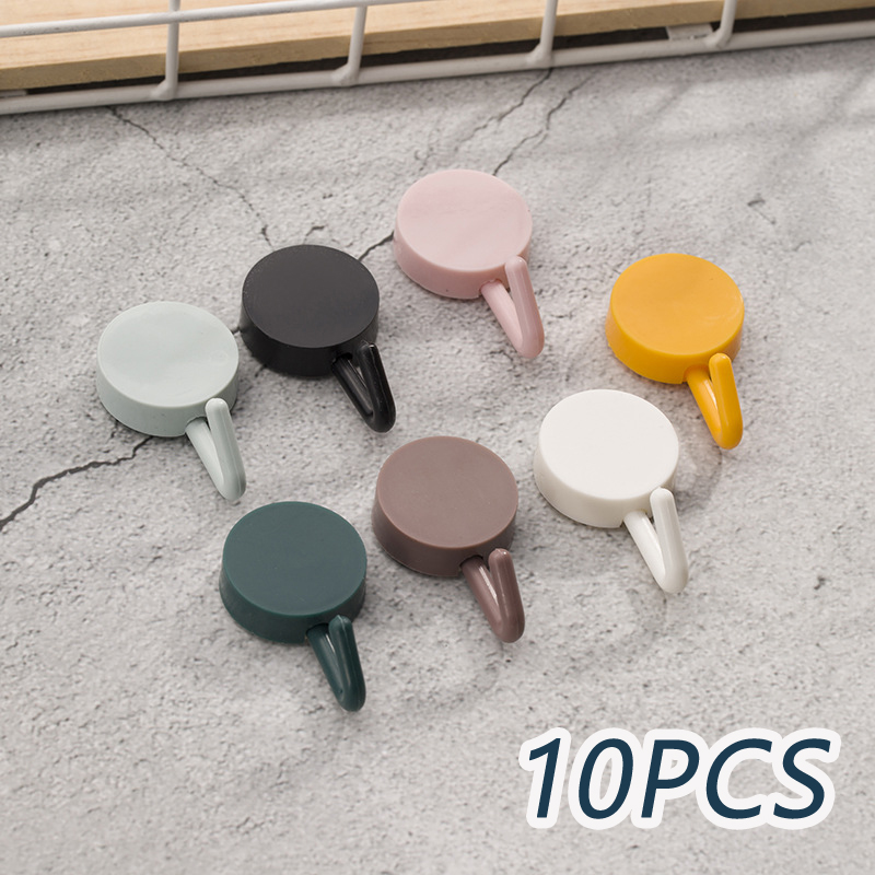 5/10 Stuks Haak Sterke Zelfklevende Muur Keuken Schattige Haak Naadloze No Punch Kleverige Hanger Organizer Vijf Pack Willekeurige Kleur