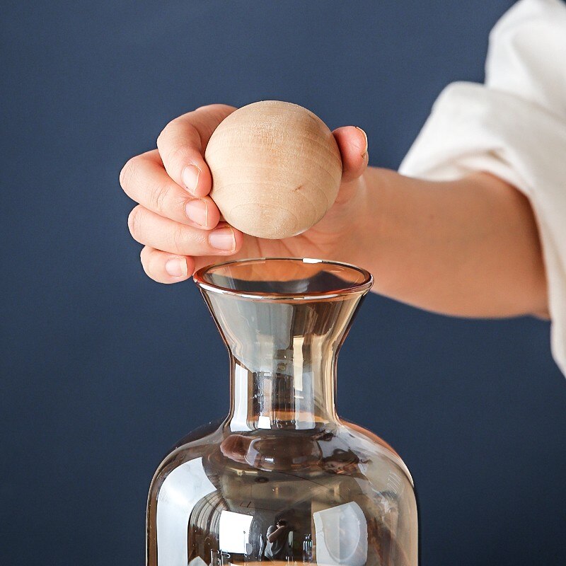 JINYOUJIA Nordic Glass Carafe Water Pitcher with Wood Lid Kettle Drinking Cup Tea Pot Juice Jug Household Drinkware