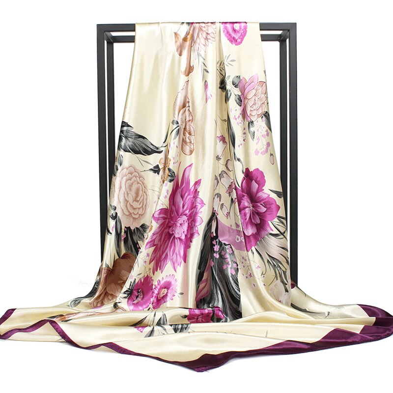 Hijab sjaal vierkant bloemenprint groot luxe merk wikkelsjaal hoofd foulard soie dames sjaals dames accessoires 90 x 90: C1