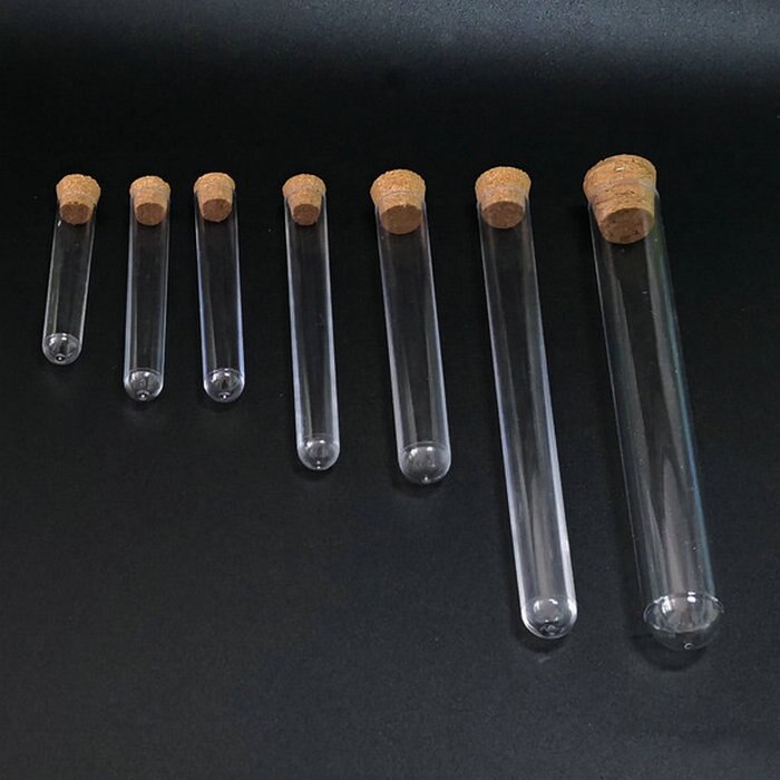 50pcs length 60mm to 150mm laboratory clear plastic test tube round bottom pipe with cork