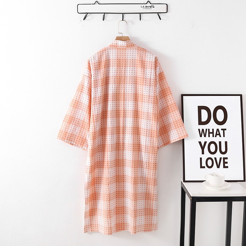 Albornoz para parejas de estilo fino de primavera y verano, batas tipo kimono con a cuadros, albornoces de algodón Jacquard tejidos de Color