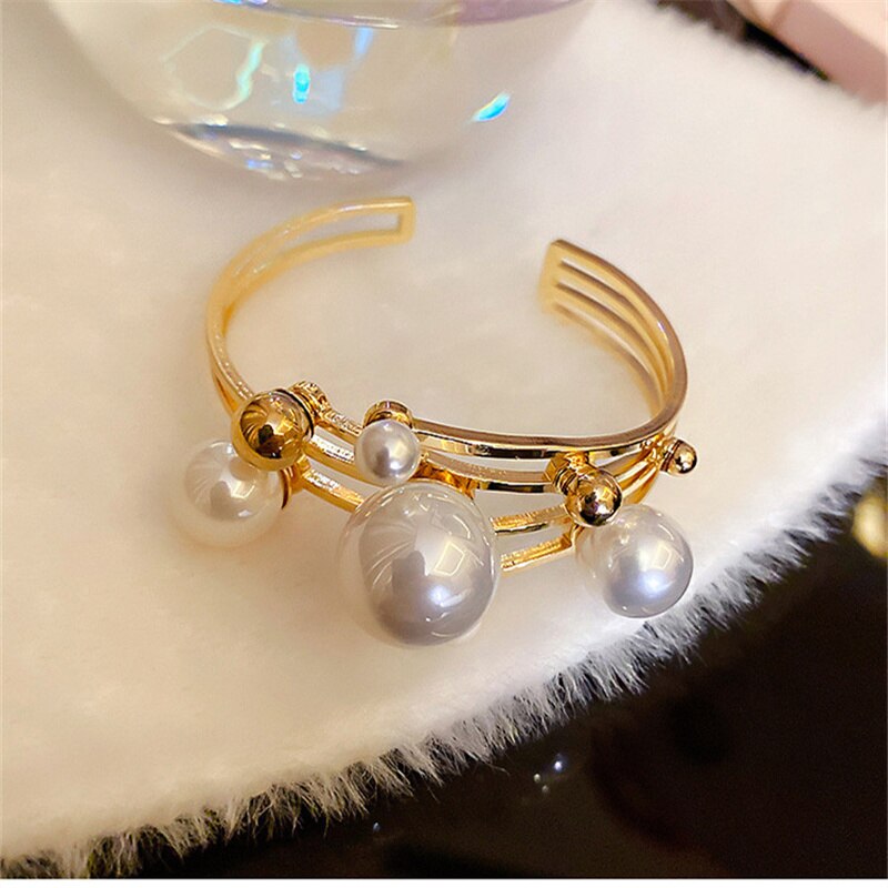 Fyuan Grote Parel Manchet Armband Voor Vrouwen Geometrische Gouden Bal Armbanden &amp; Bangles Bruiloften Party Sieraden