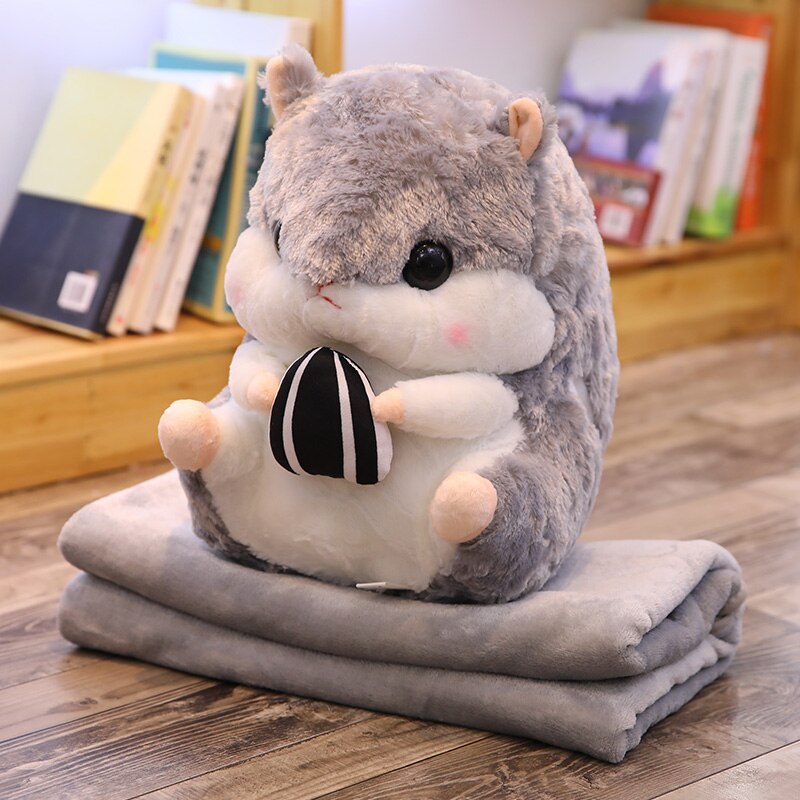 Söt hamster kudde kudde varm hand kudde korall fleece filt multifunktionell filt kudde födelsedag heminredning: Mörkgrå
