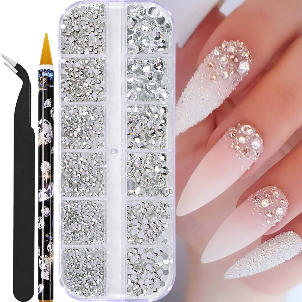 Perles demi-rondes à 12 grilles, breloques 3D pour ongles, 1.5/2/2.5/3/4/5mm, perles blanches à dos plat, bijoux pour ongles, artisanat des ongles, strass: vert militaire