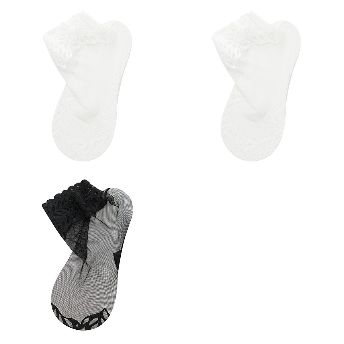 Calcetines de encaje transparentes para mujer, medias antideslizantes de malla de Color sólido, invisibles, para verano, 3 pares, 2022: 3 pairs A