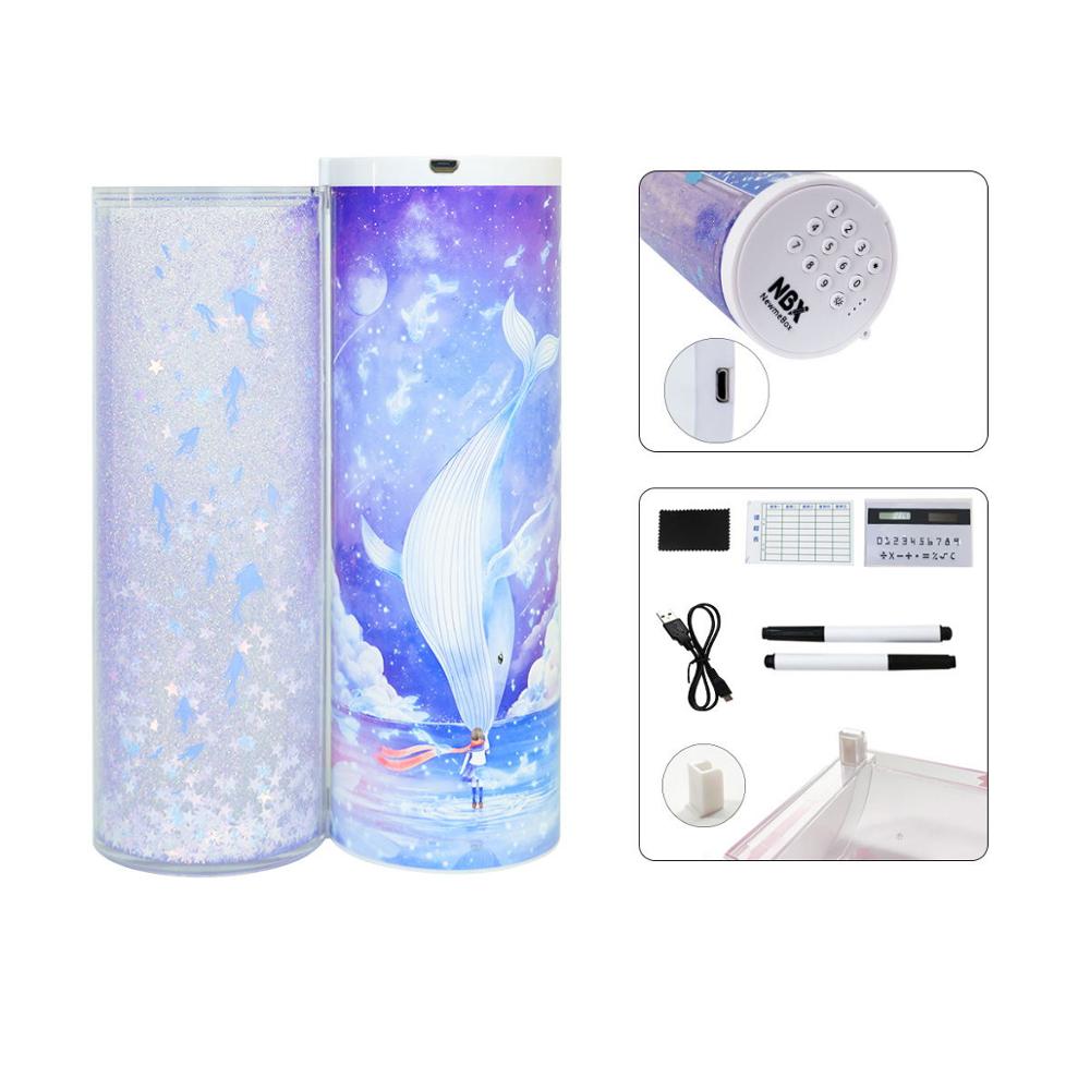 NBX zamek elektroniczny kod piórnik hasło piórnik Anime stacjonarne ruchome piaski pudełko na długopis robić przyborów szkolnych chłopiec dziewczyny prezent: whale