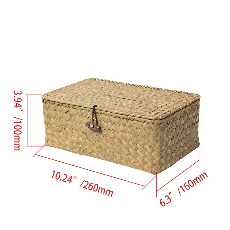 Grote Rieten Doos Rechthoekige Zeegras Opslag Mand Met Deksel Rotan Organizer Voor Kast Plank Tafel Thuis Manden: 26x16x10cm-nature