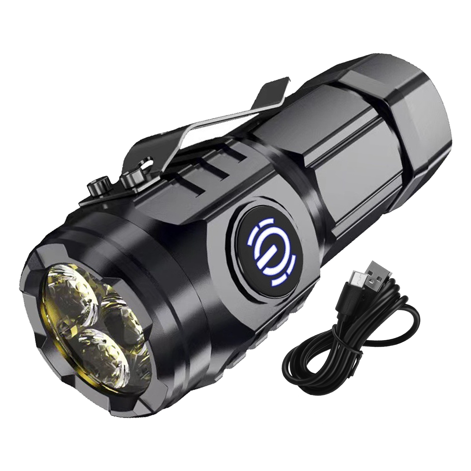 Genopladelige led-lommelygter treøjet monster mini flash superkraft lommelygte med 5 tilstande til camping bærbar belysning
