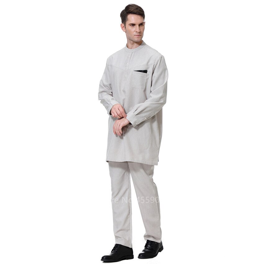 Jubba thobe islamitische jurk voor mannen, islamitische traditionele kleding, abaya, top, broekset, patchwork, saoedi-arabisch gebedskostuum: Kleur 2 / 3xl
