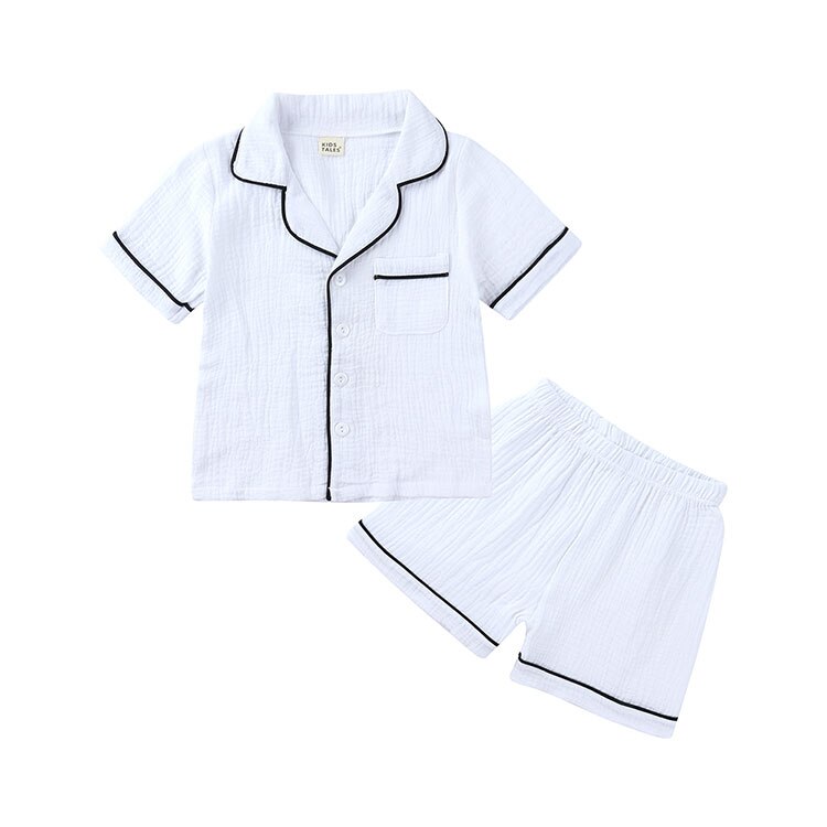 Effen Kleur Kinderen Pyjama Set Zomer Kids Jongens Nachtkleding Pak Korte Mouw Nachtkleding + Broek Kids Kleding 3-7 Jaar: White / 7