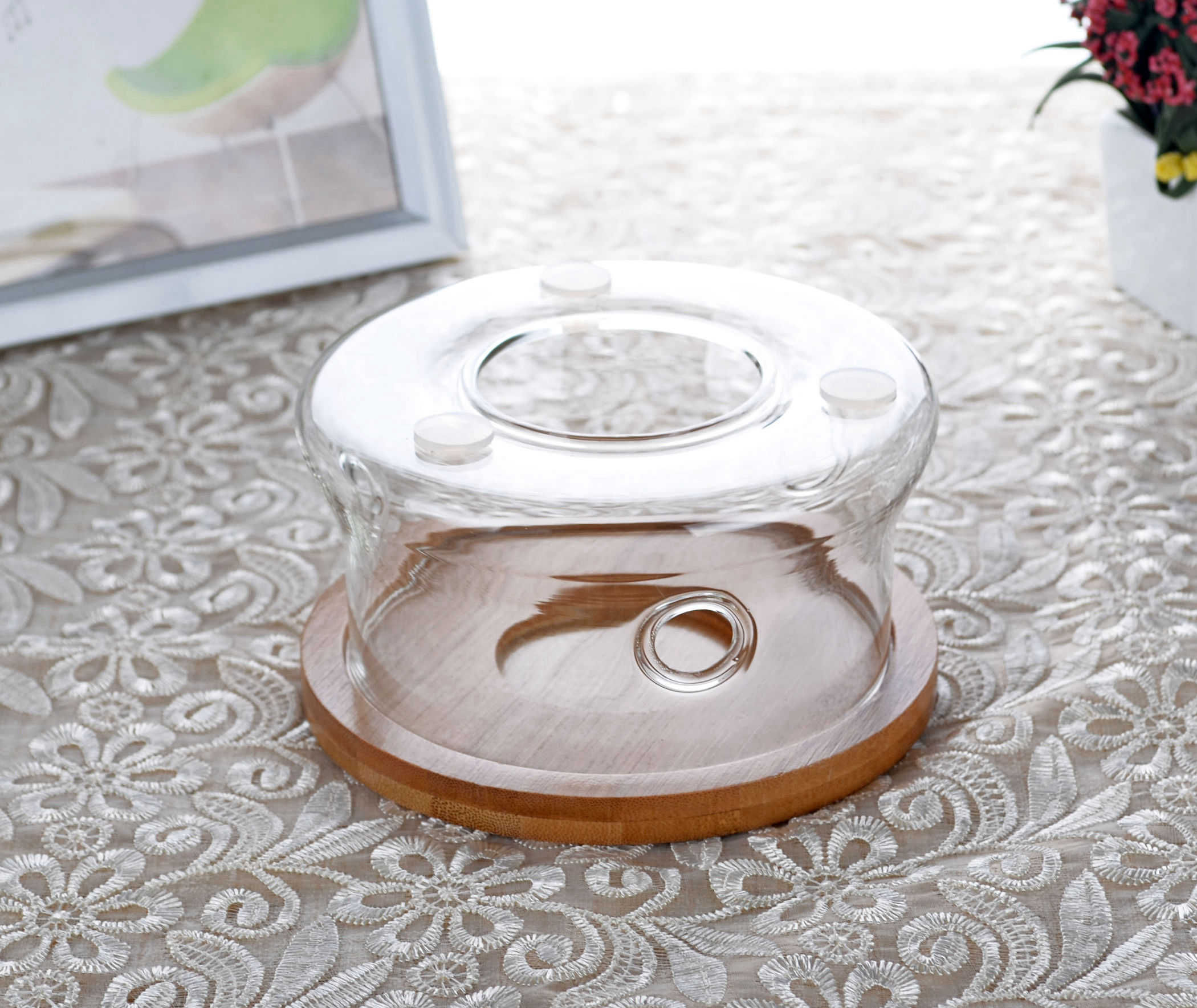 1x Hittebestendige Glazen Theepot Warmer Met Natuurlijke Bamboe Bodem Plaat Basis Voor Thee Pot & Koffie Pot