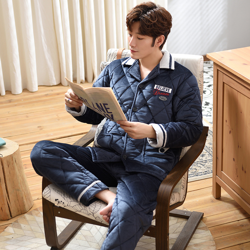 Bawełniana piżama męska zimowa pluszowa zagęszczona kryształowa pluszowa Super miękka prosta atmosfera ciepły materiał pluszowe ubrania domowe: LM8909 / L