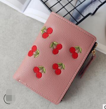 1 teile/los koreanische stil frau casual sticken kirsch kurze brieftasche weibliche pu obst kirsche geldbörse: 1