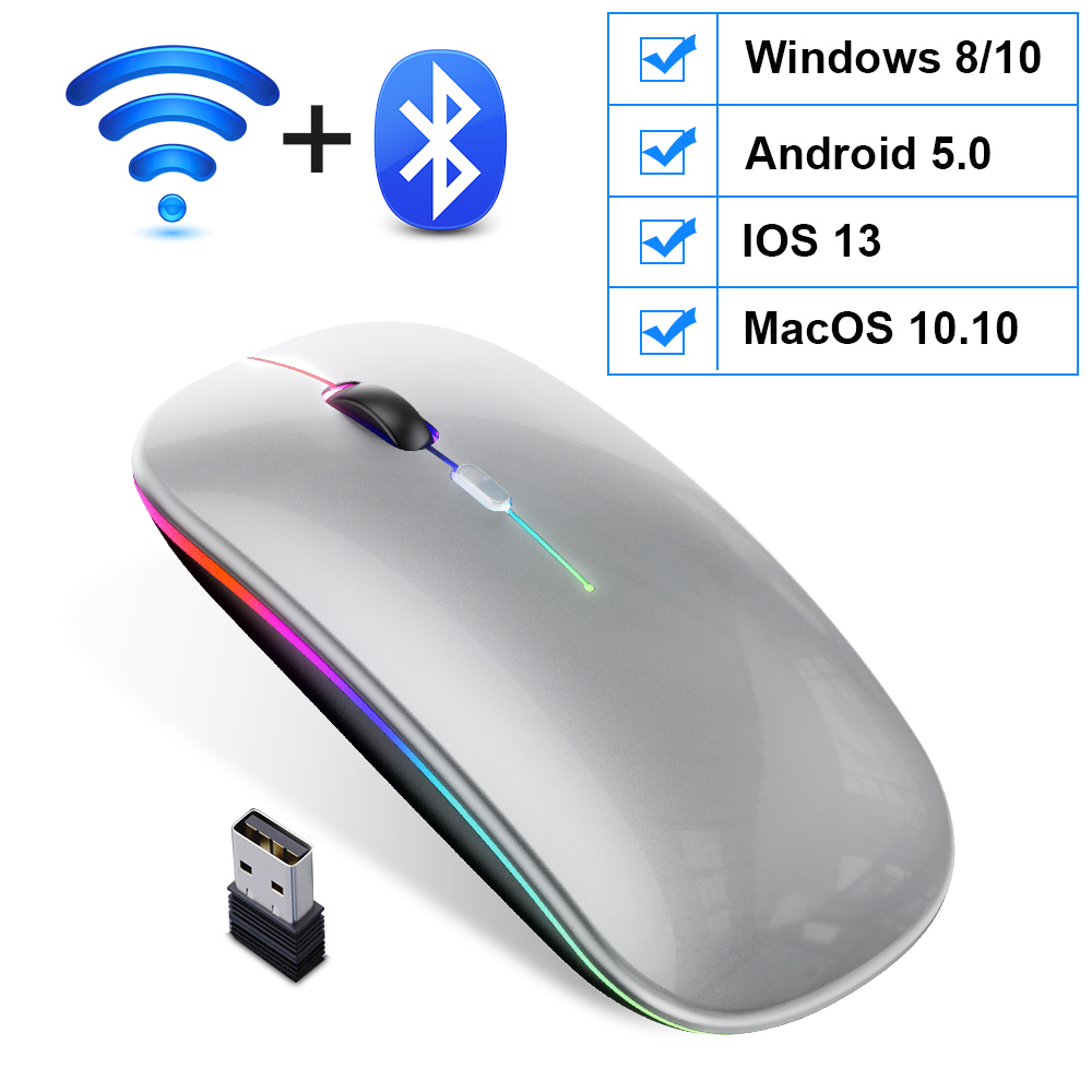 Draadloze Muis Bluetooth Muis Draadloze Computer Muis Rgb Oplaadbare Ergonomische Led Backlit Mause Stille Muizen Voor Laptop Pc: Bluetooth Gray B