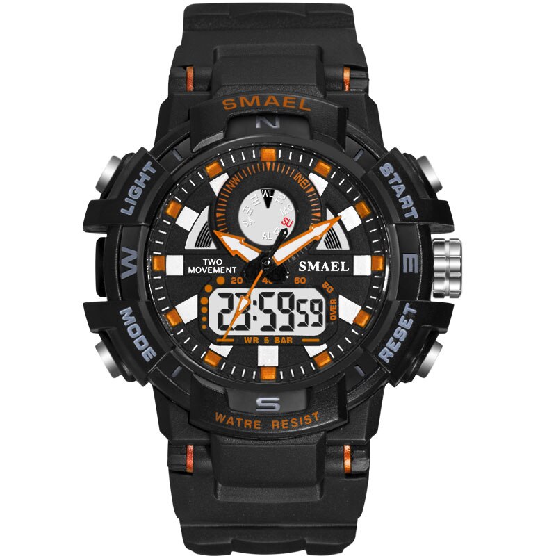 Kids Horloges Kinderen Smael Sport Horloge Voor Jongen Wekker Waterdicht Stopwatch Armband Reloj 1557B Digitale Horloge Voor Kinderen: BLACK-ORANGE