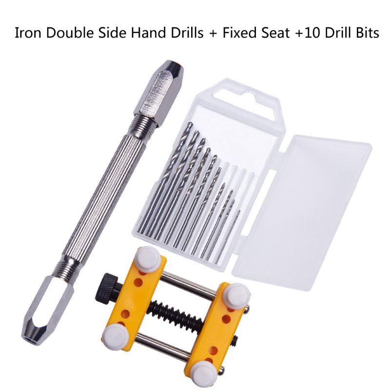 Juego de Herramientas de joyería de taladro manual de 12 uds, tornillo de banco para moldes de fundición de resina, taladro de mano de acero con 10 brocas y soporte fijo: B