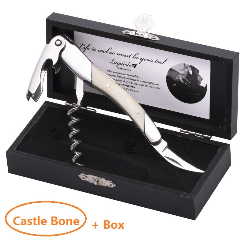 Laguiole saca-rolhas abridor de vinho faca punho de madeira sommelier cerveja pode abridores de garrafa folha de aço inoxidável cortador utensílios de cozinha: Castle Bone Box