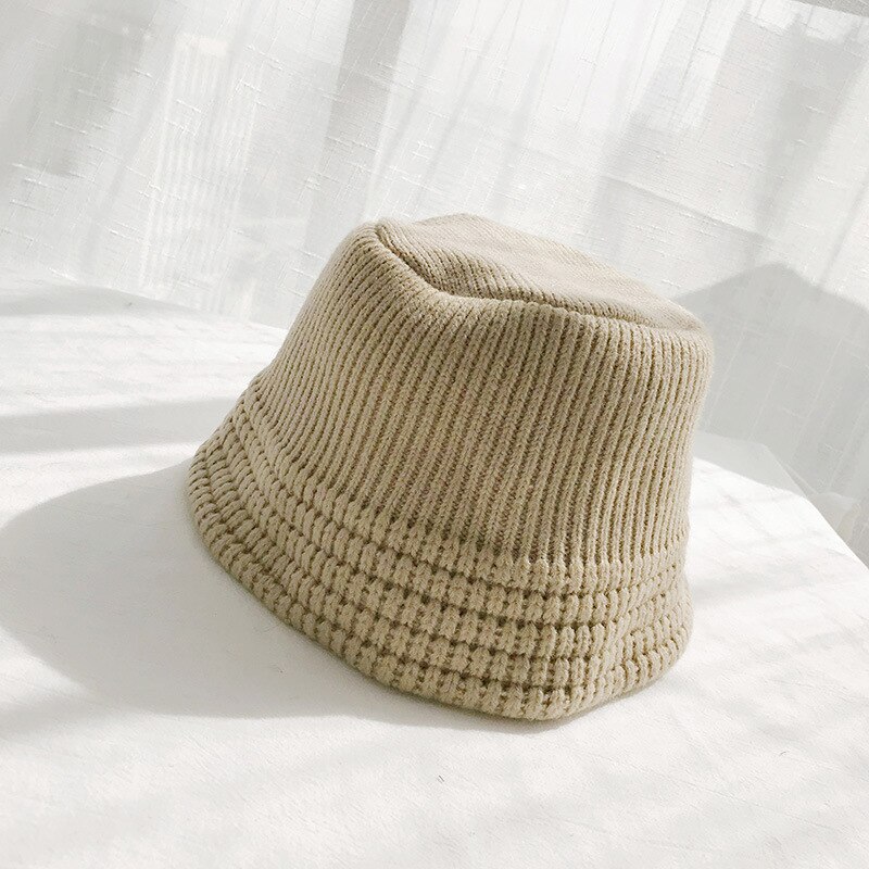Wol Winter Emmer Hoed Panama Vrouwen Mannen Bob Hip Hop Cap Gorros Effen Kleur Unisex Caps Man Vissen Emmer platte Hoed: Beige