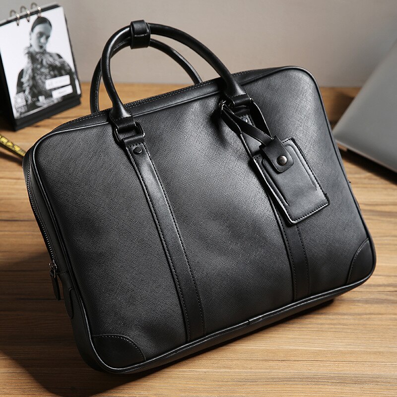 Business office Briefcase Men Soft PU Leather Handbag male Casual Computer laptop bag Black File Tote Classic Travel bags