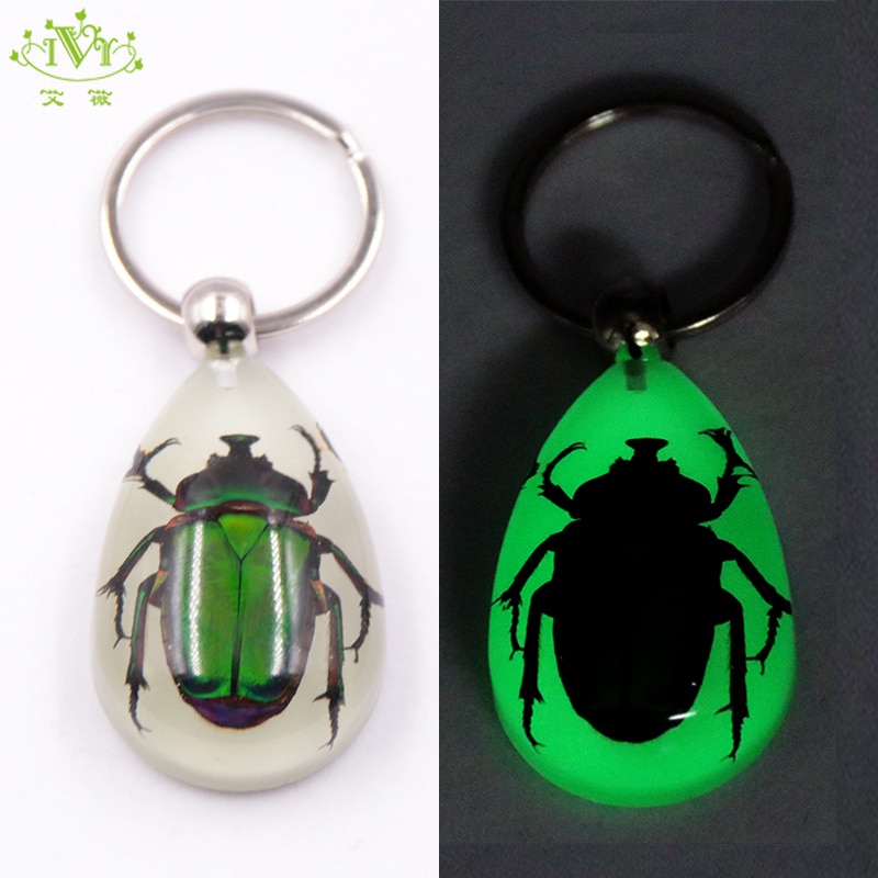 IVR Glow-in-the-Dark Real Insect Sleutelhanger Lichtgevende Handgemaakte Hars Natuurlijke Groene Kever Sleutelhanger unieke sleutelhanger voor vrouw man