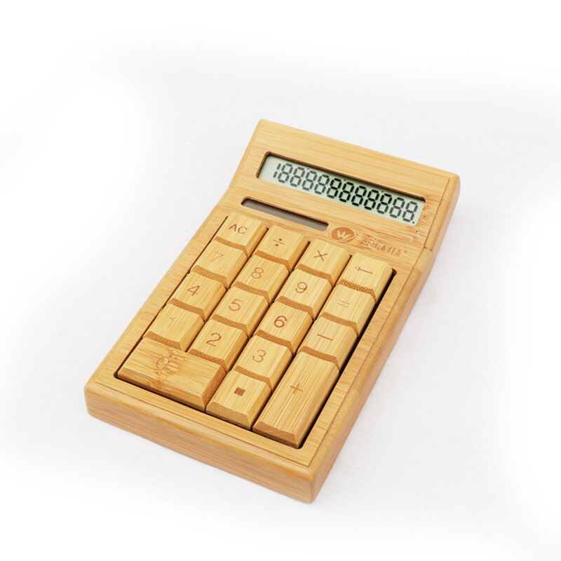 Bamboo Office Calculator 12 Digit LCD Display School Special Christmas Calculate Commercial Tool Battery Solar Powered