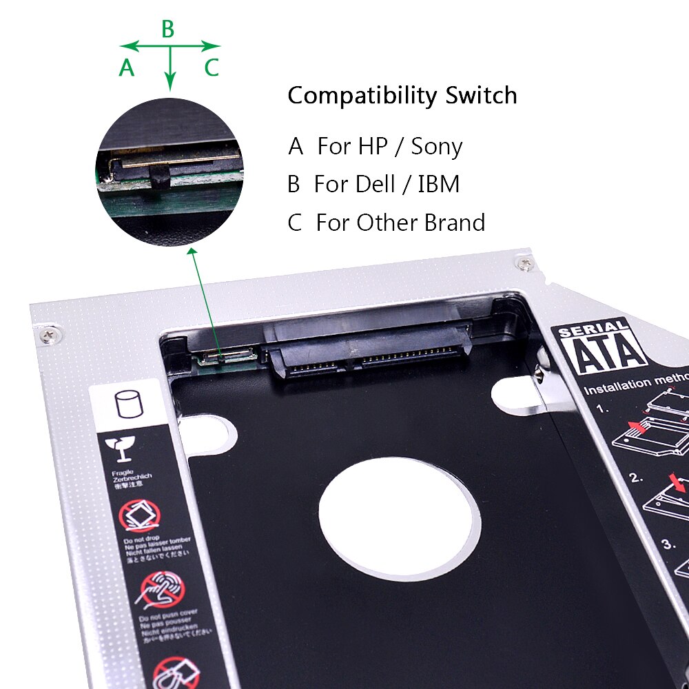 CHIPAL Universal 2nd HDD Caddy 12.7MM for 2.5" 12.5mm 9.5mm 9mm 7mm SSD HDD Case Enclosure + Dual LED for Laptop DVD-ROM CD-ROM