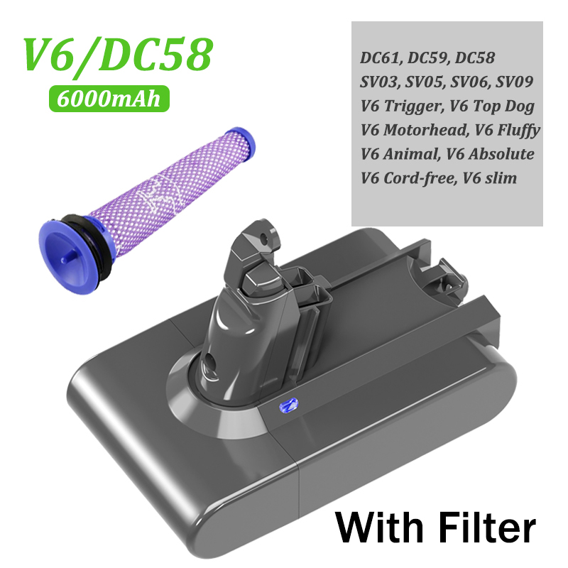 6000mAh dla Dyson V6 V7 V8 V10 akumulator Bateria SV10 SV11 SV12 SV09 akumulator Bateria do Sony DC58 Cel: Czerwony