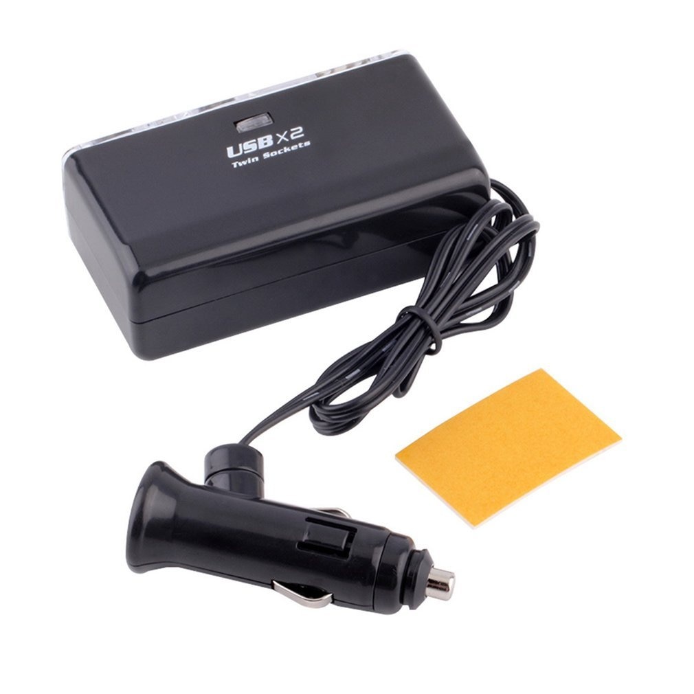 Universele dubbele aansluiting, 2 usb-poorten, auto, sigarettenaansteker, splitter,  dc 12v/24v auto-oplader, stopcontact, zwart