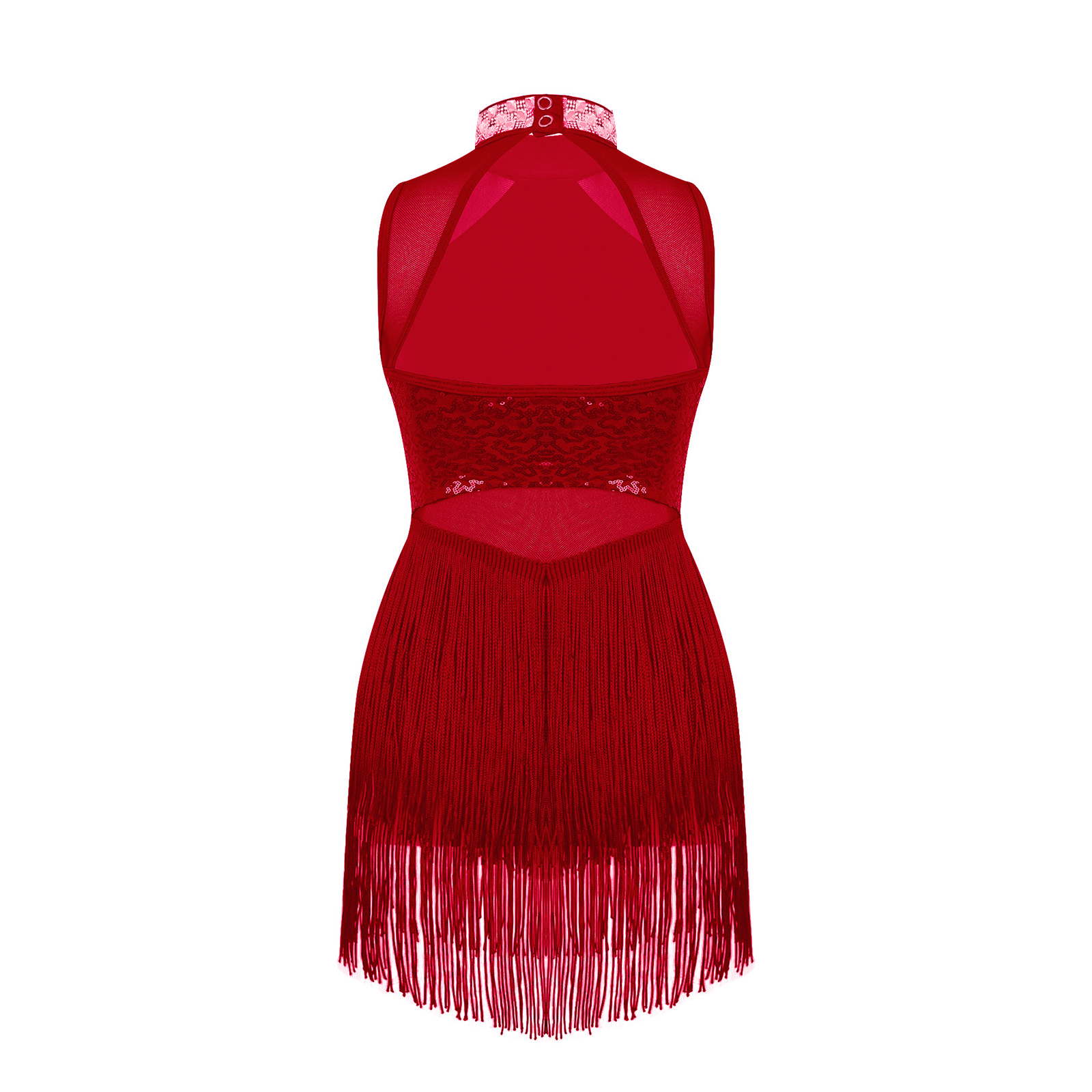 Vestido de baile latino para niñas, lentejuelas brillantes, malla transparente, dobladillo con borlas, Ropa de baile de Jazz moderna, leotardo de Ballet, traje de baile de patinaje