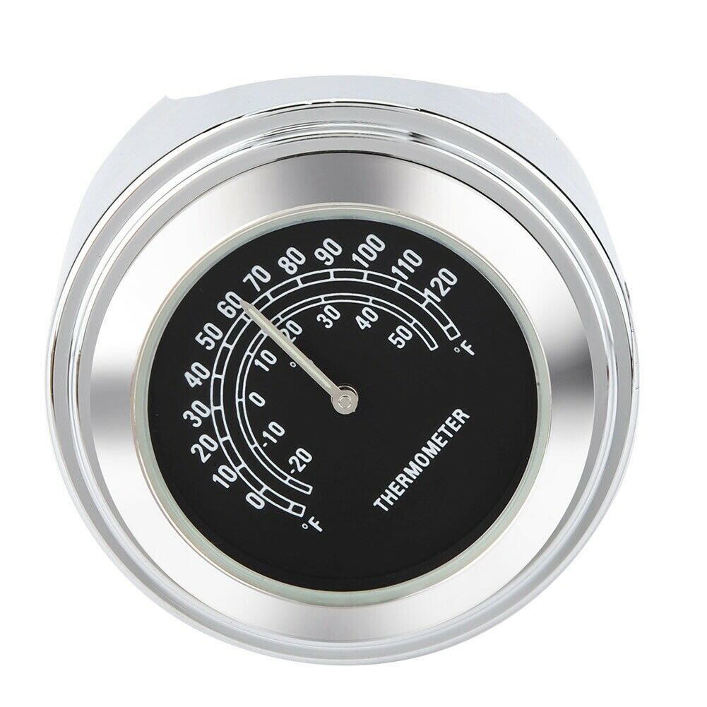 Motorcycle Front Chrome Waterproof 7/8" 22mm Handlebar Mount Temp Thermometer Clock Watch Instruments for Most Models