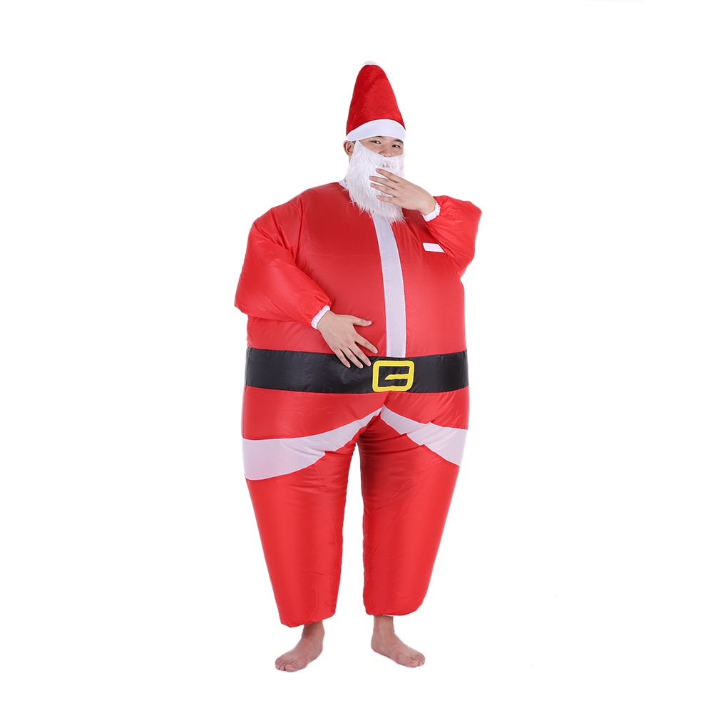 Opblaasbaar kerstman kostuum jumpsuit met luchtventilator, opblaasbaar kerstpak, kerstfeestjurk, opblaasbaar kostuum