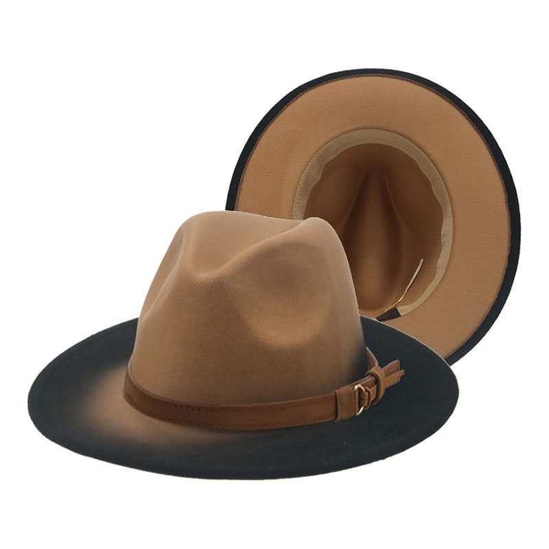 Women's Hat Fedora Gradient Color Red Blue Patchwork Men Hat Casual Belt Hip Hop Panama Winter Hats for Women Sombreros De Mujer: khaki2