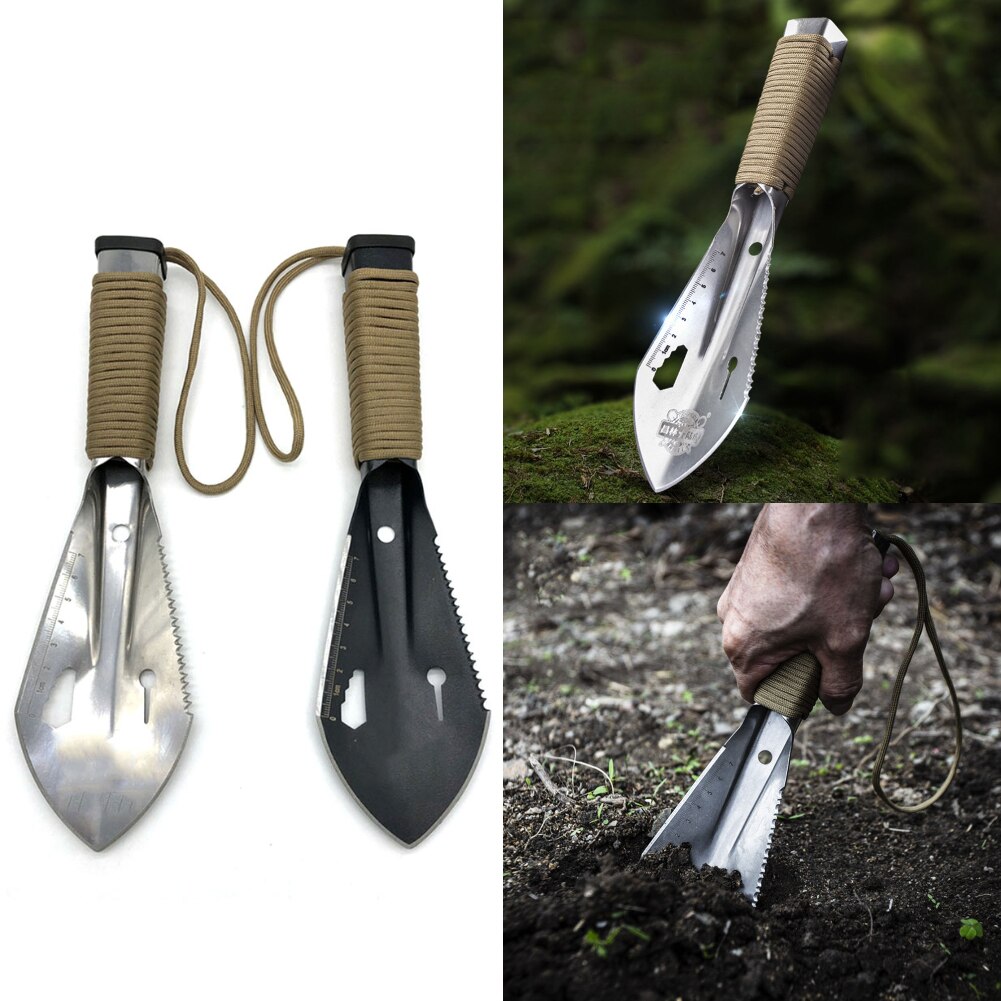 Stainless Steel Garden Shovel Spade Multi Tool Weeder with Sawtooth Hex Wrench Ruler Digging Trowel Knife Spear Garden Tools