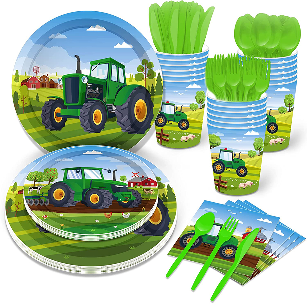 Tracteur gâteau Topper vert véhicule de ferme voitures joyeux anniversaire gâteau Topper enfants ferme tracteur thème fête tracteur gâteau décorations