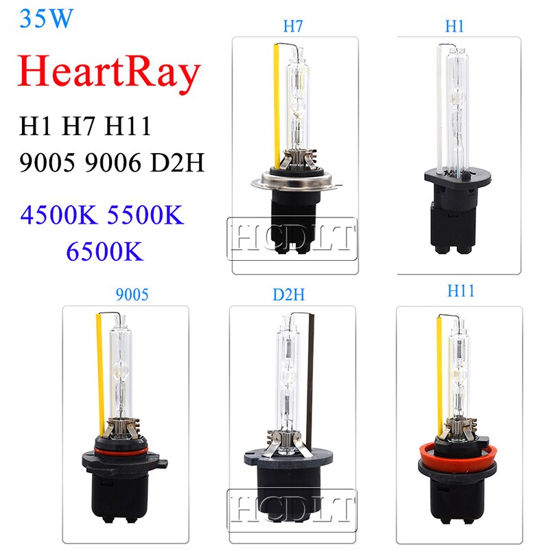 HCDLT HID Xenon Bulb 12V 35W HeartRay D2H 9012 Car Headlight Xenon H1 H11 HB3 HB4 H7 HID Replacement Bulb Lamp 4500K 5500K 6500K