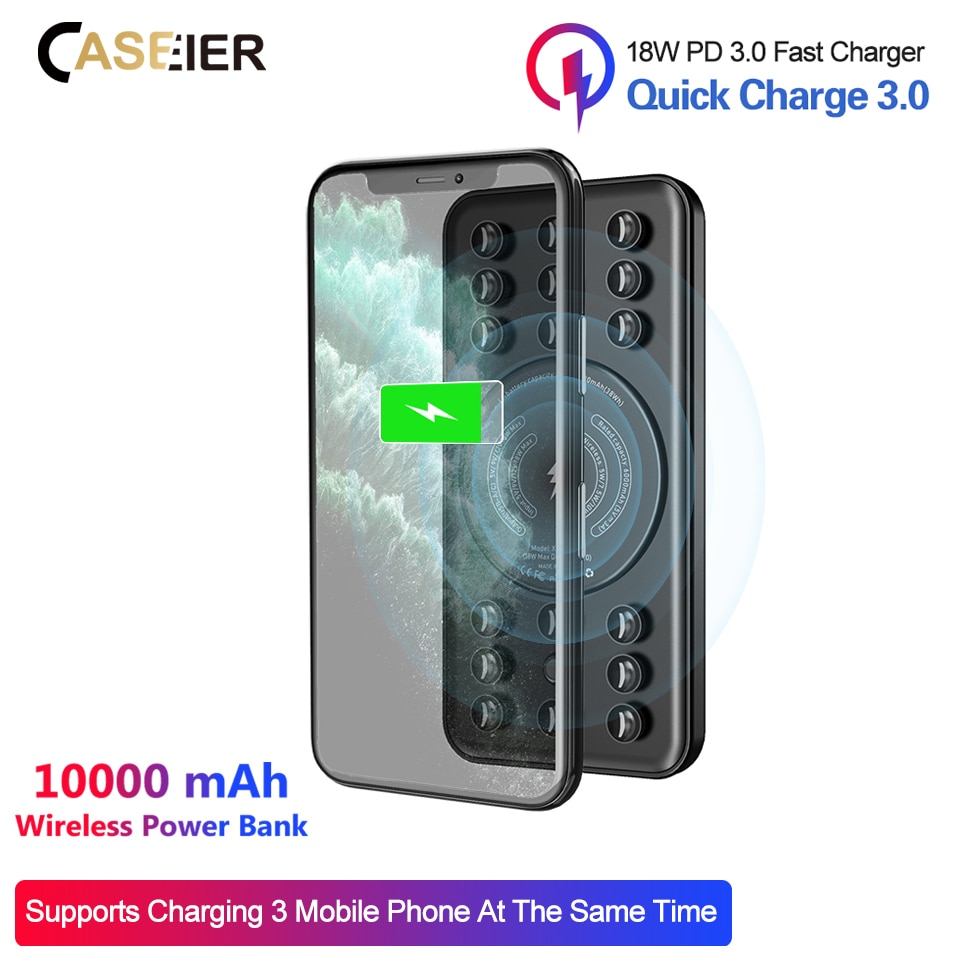 Caseier Sucker Cup Draadloze Power Bank 10000 Mah 18W Pd Qc 3.0 Snel Opladen Powerbank 10000 Mah Draagbare Oplader voor Xiaomi