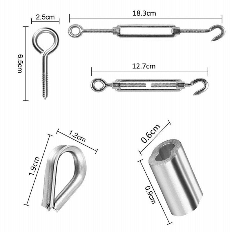 40PCS Wire Rope Cable Hooks Cord Hanging Kit with Turnbuckle Wire Tensioner for Wire Tent Railing Decking Plants Fence