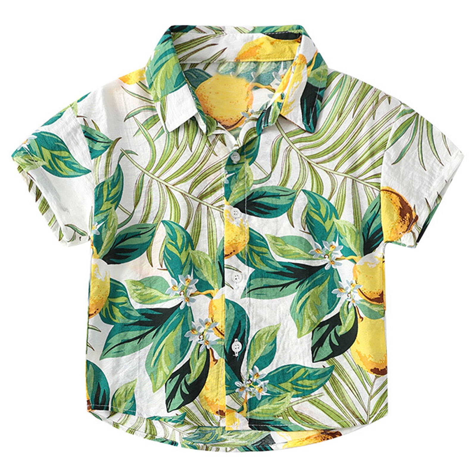 Camisa de manga corta con botones para niños, camisa informal con cuello vuelto, para playa, Verano: Green Yellow / 18-24M