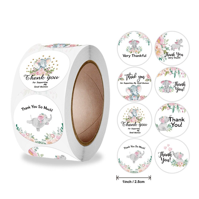 100-500pc Flower Elephant Cute Animals Thank You Sticker for Business Kids Reward 8 Styles Sealing Label Scrapbooking Decor
