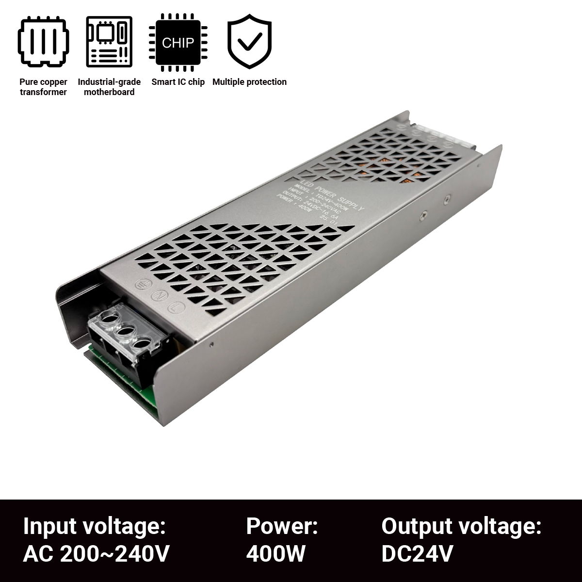 Ultradünner Treiber für LED-Streifen, Konstantspannungs-Netzteil, DC 12 V/24 V, Beleuchtungstransformatoren, Mini60 W, 100 W, 150 W, 200 W, 300 W, 400 W: Elfenbein