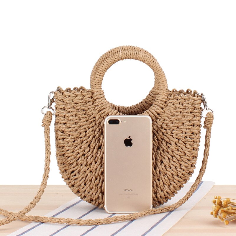 Handgemaakte halfronde rotan gevlochten stro tas zomer dames messenger crossbody tassen meisjes kleine strand handtas erf 4