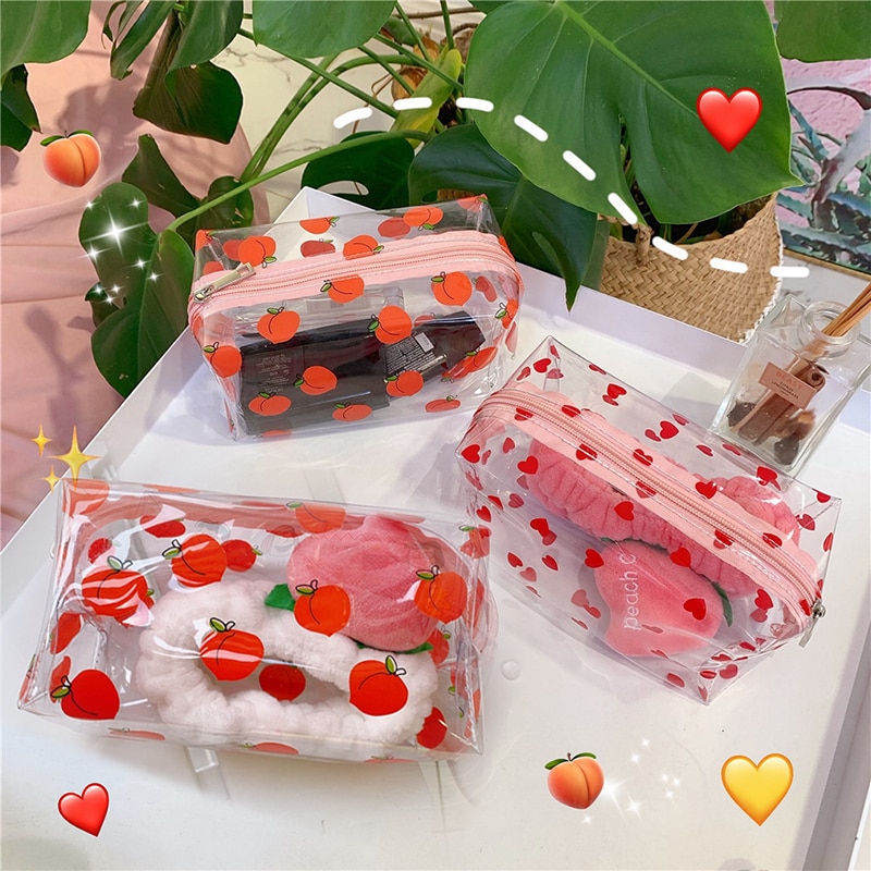 Sød frugt blomst makeup taske vandtæt gennemsigtig pvc lynlås kosmetik taske rejse toiletartikler makeup taske klar taske arrangør