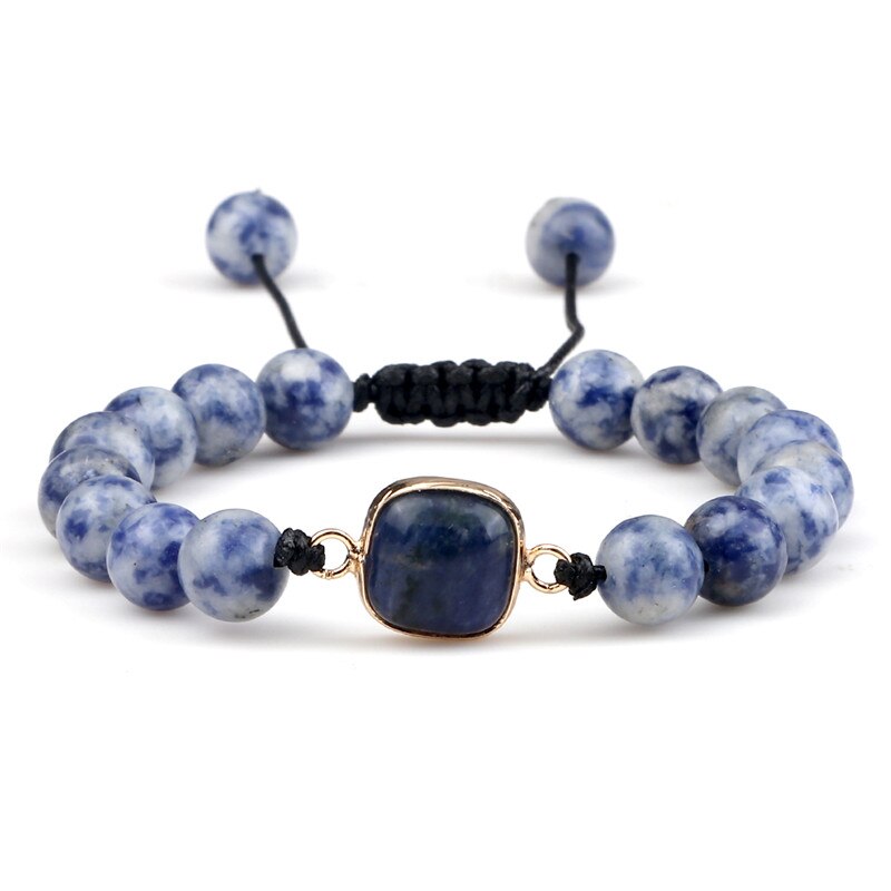 Vrouwen Armband Mode Natuursteen Groene Malachiet Bead Charm Handgemaakte Strengen Wrap Gevlochten Armbanden Voor Mannen Sieraden: White dot blue 1